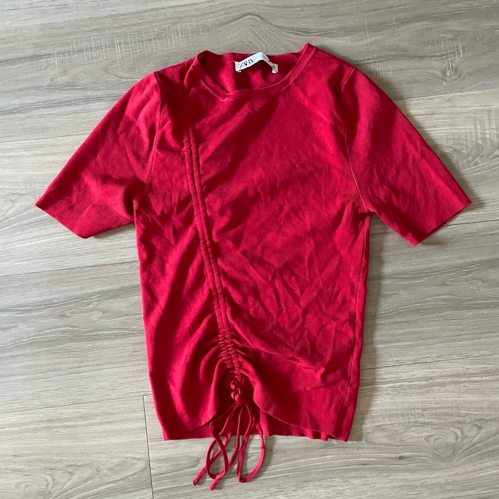 Zara Red Short Sleeve with Tie, Small